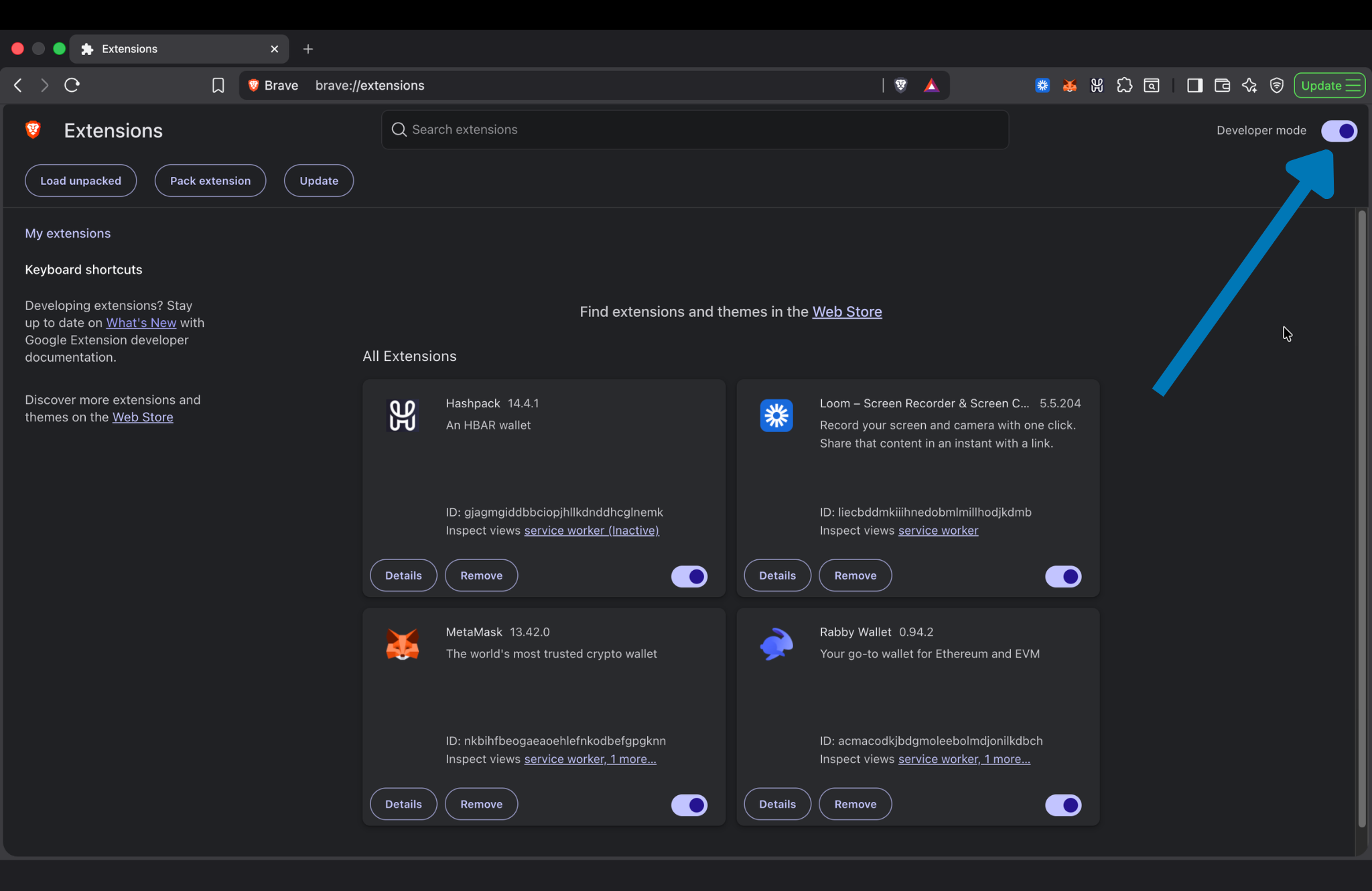 Developer mode toggle